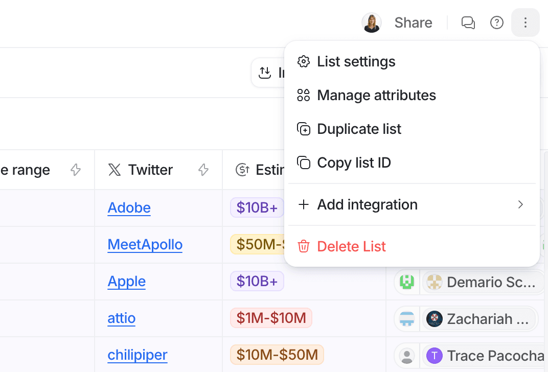 Manage lists | Attio Help Center