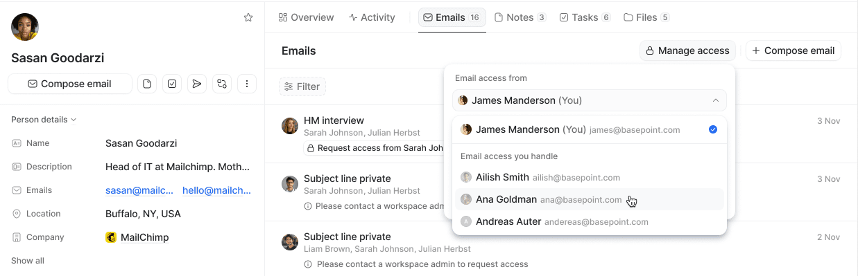 Manage access settings on record page