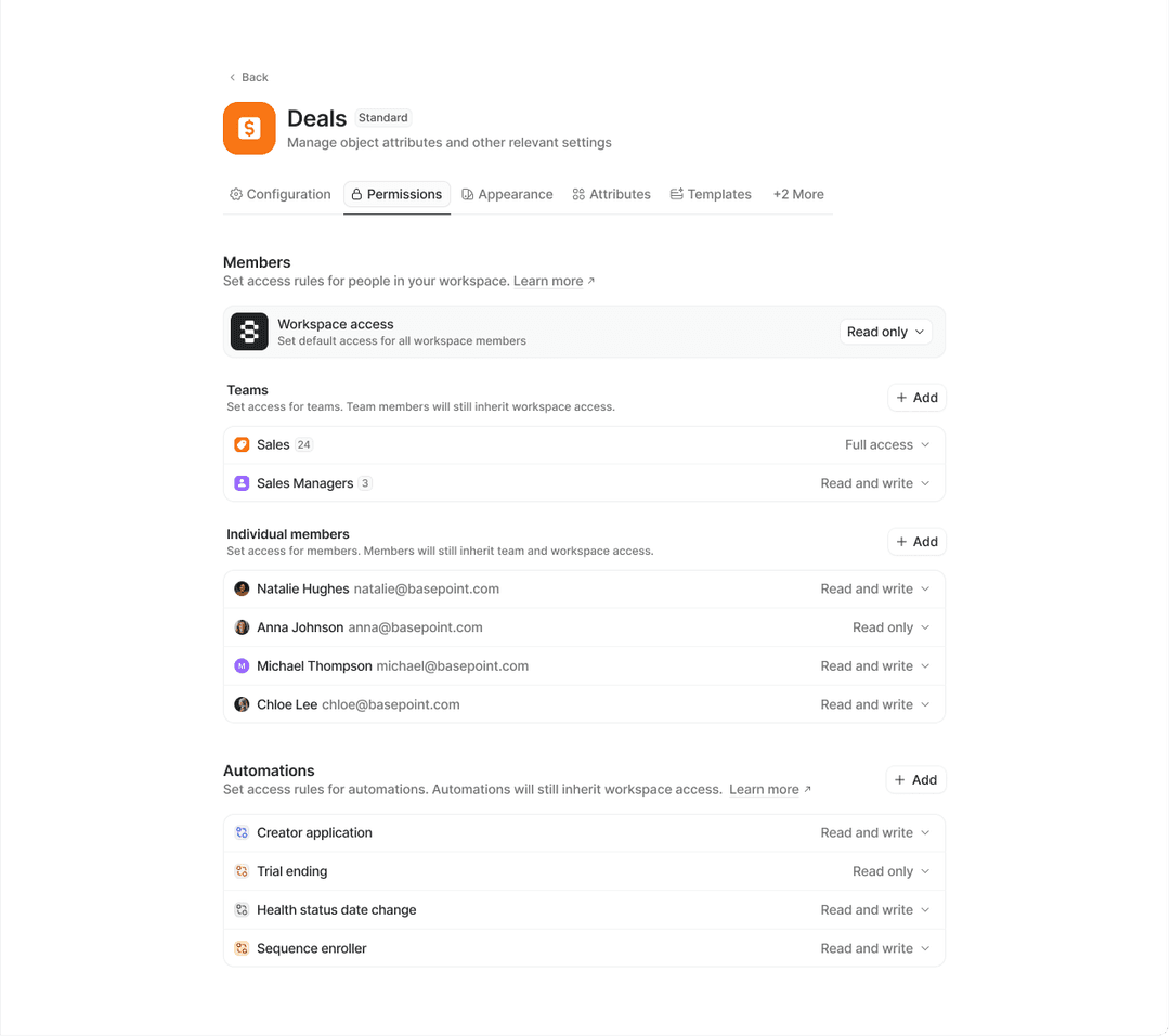 Manage access to objects | Attio Help Center