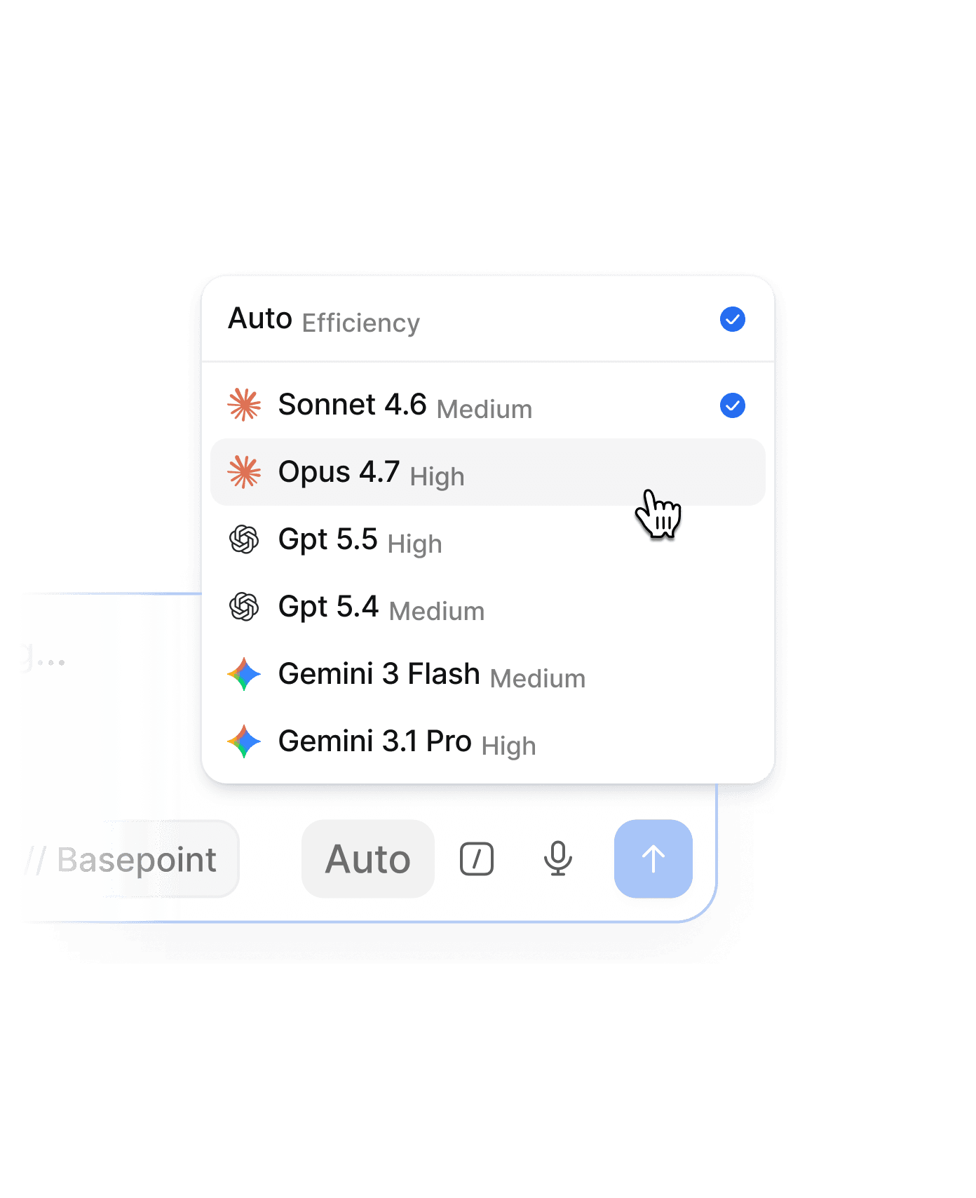 A model selector showing the available language models.