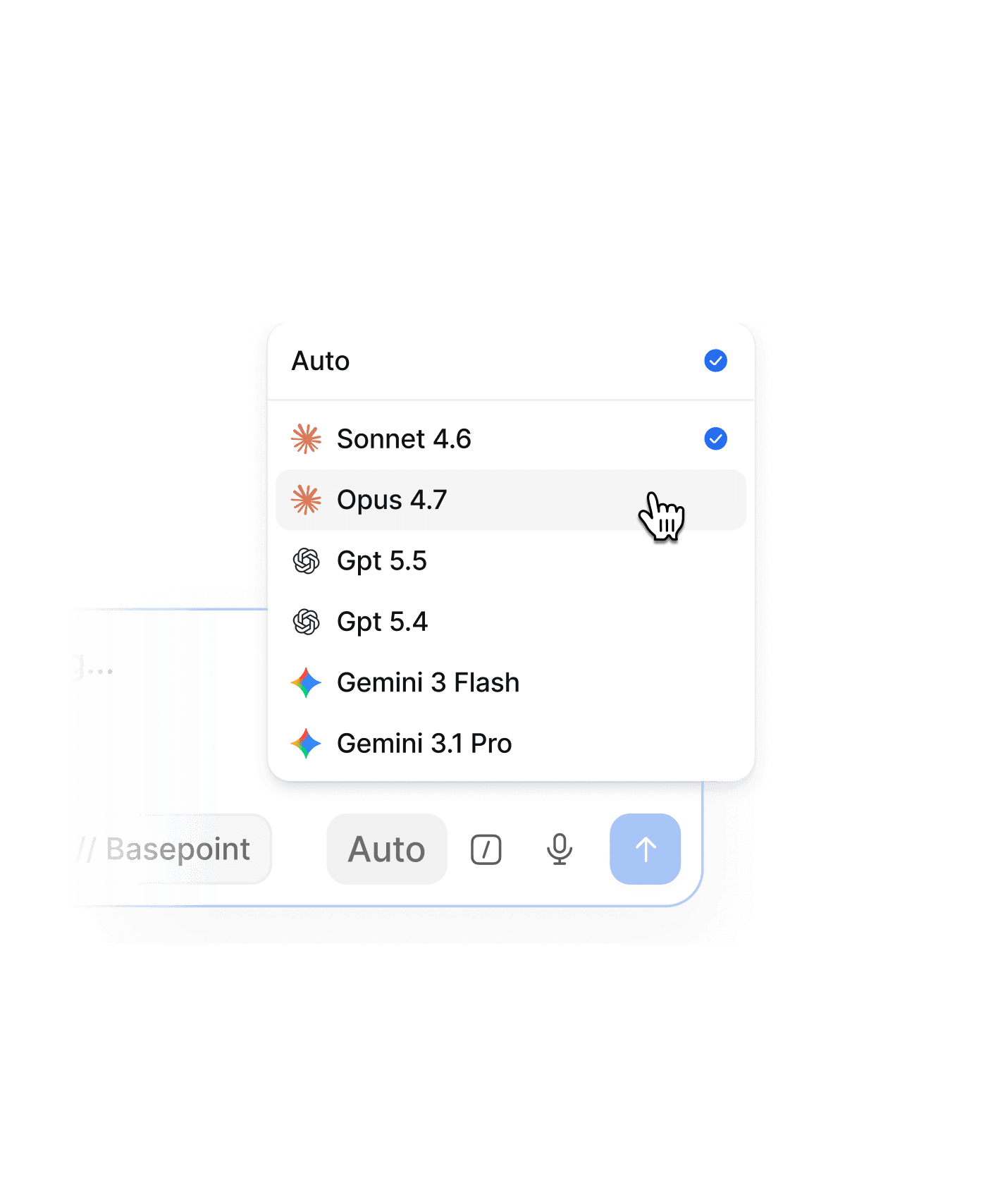A model selector showing the available language models.