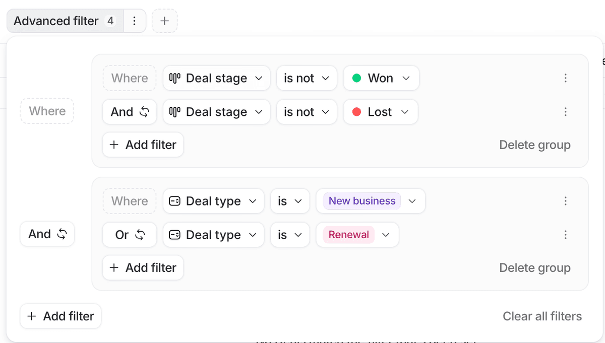 Filter and sort views | Attio Help Center