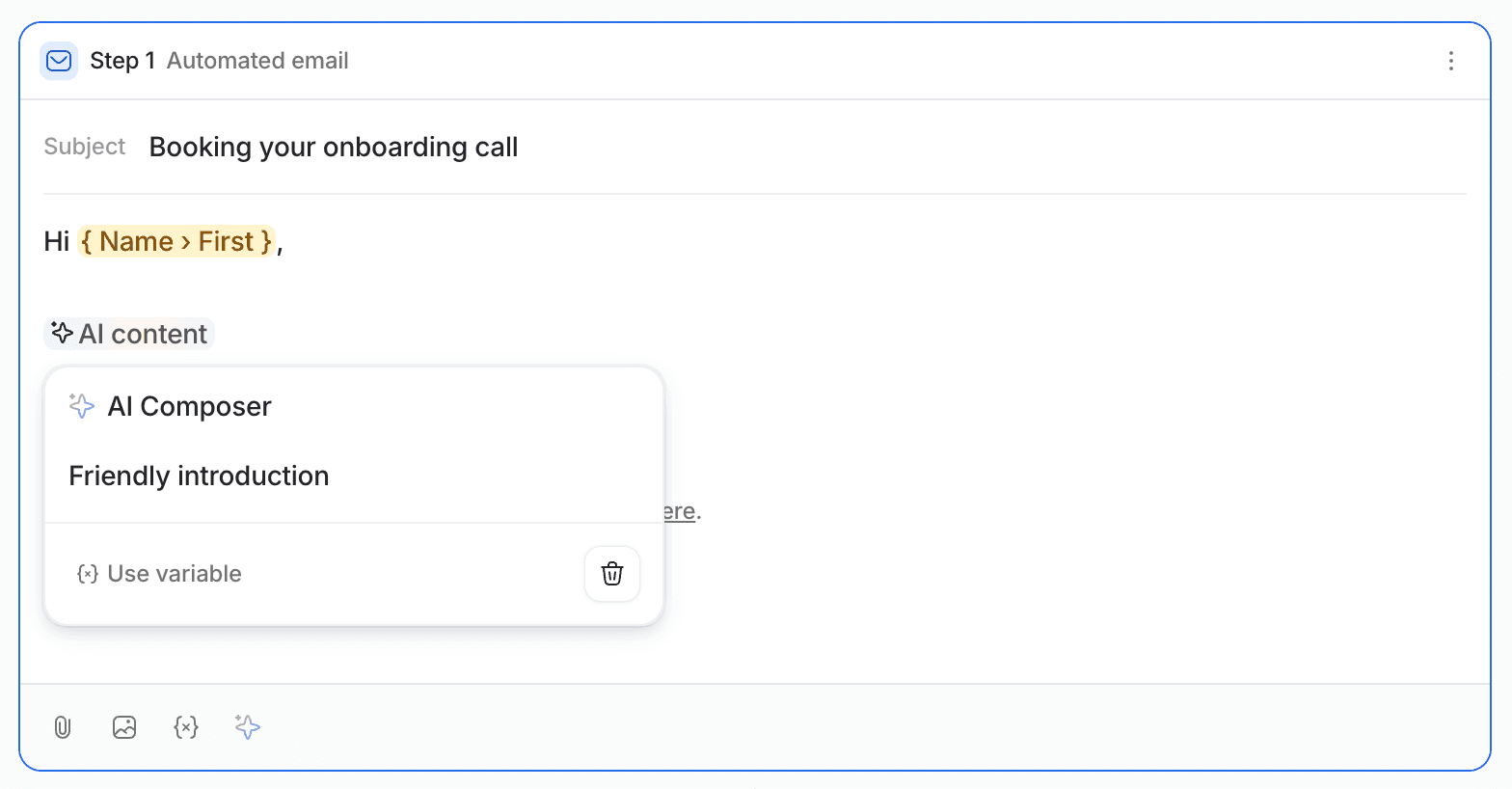 Email composer in sequence with AI composer variable