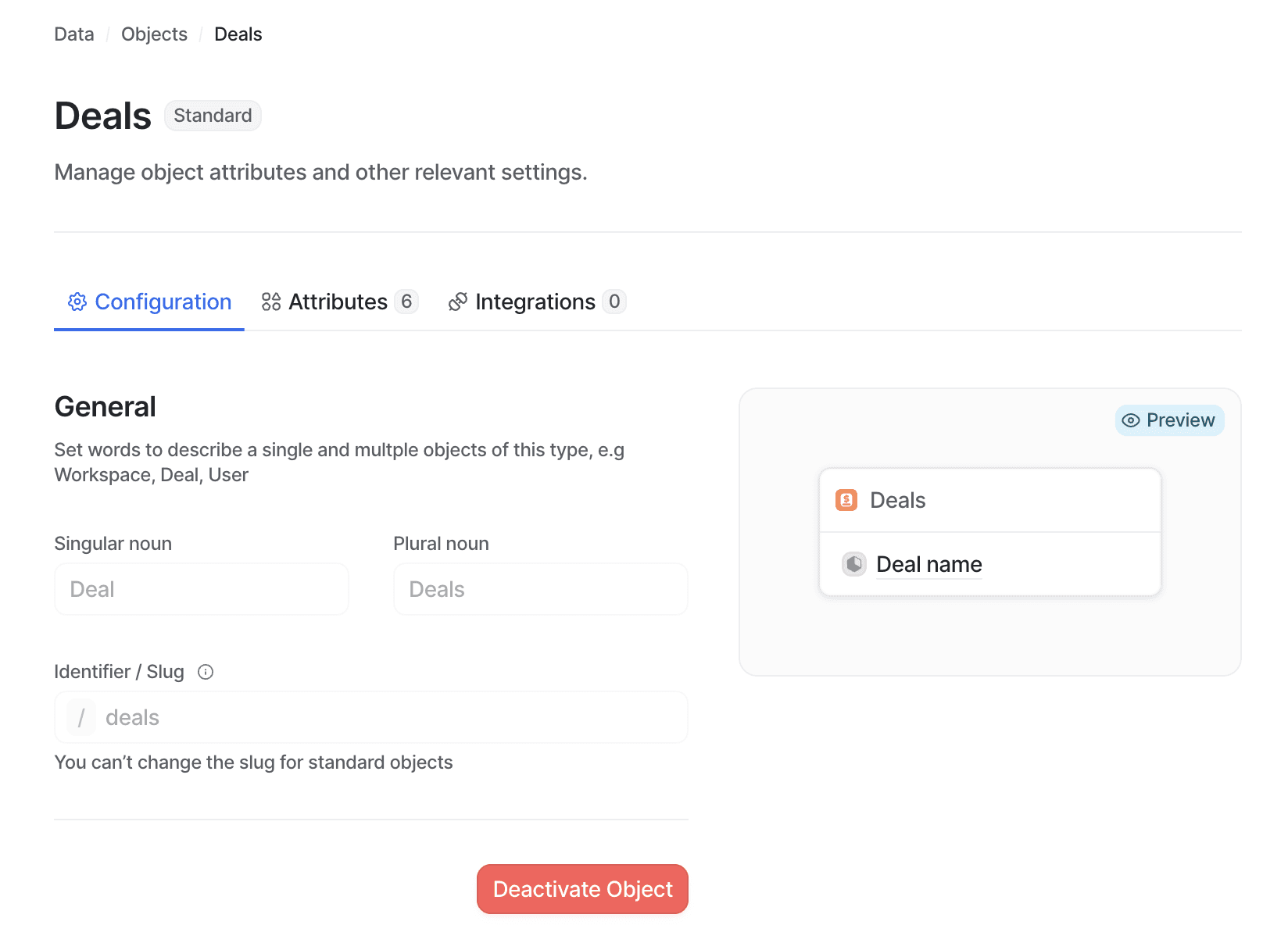 Deals configuration page