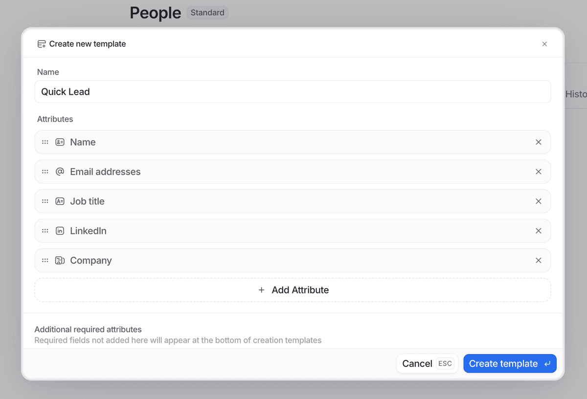 Create record and list entry templates | Attio Help Center