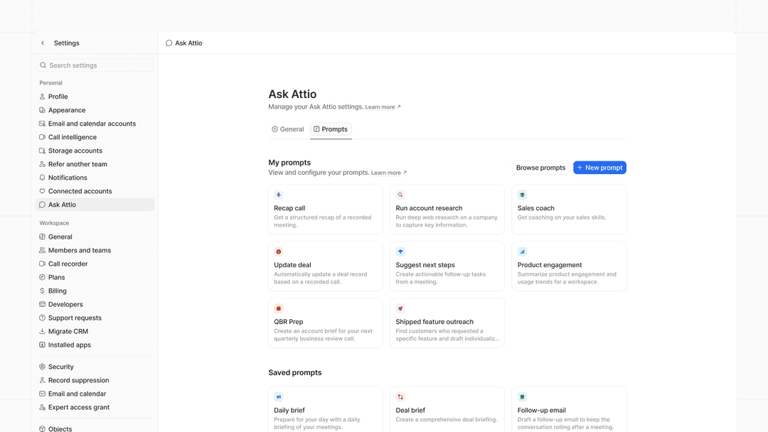 Create and use Ask Attio prompts | Attio Help Center