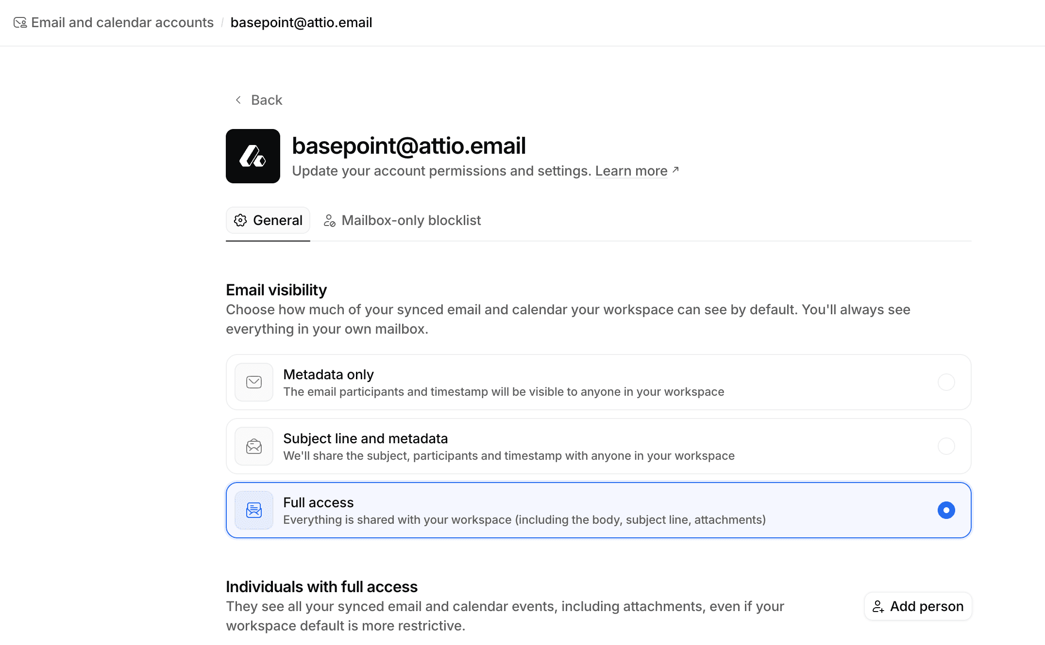 Forwarding account email visibility settings