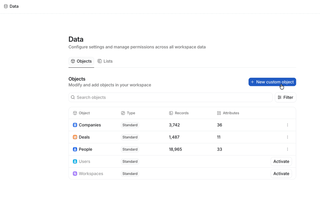 Create and manage custom objects | Attio Help Center