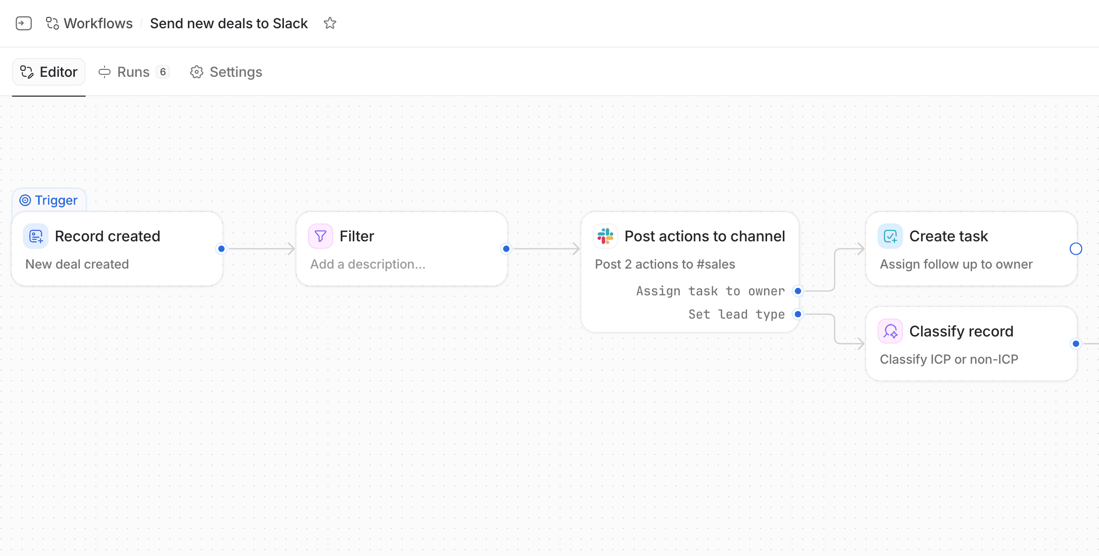 Workflow automation blocks showing post actions to channel slack block
