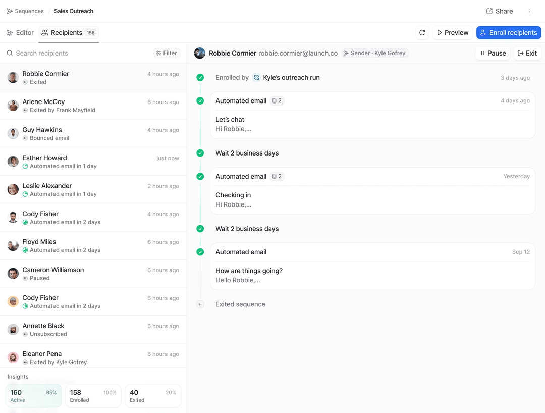 Track status of sequence recipients | Attio Help Center