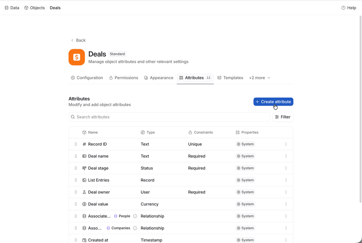 Create and manage attributes | Attio Help Center