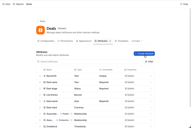 Create and manage attributes | Attio Help Center