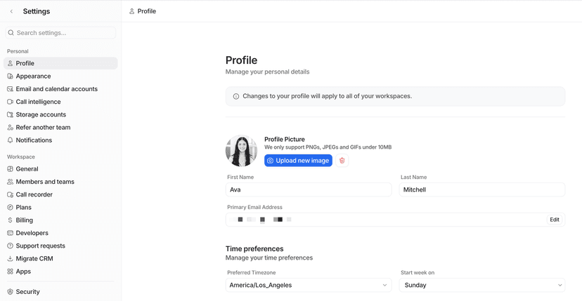 Account settings | Attio Help Center