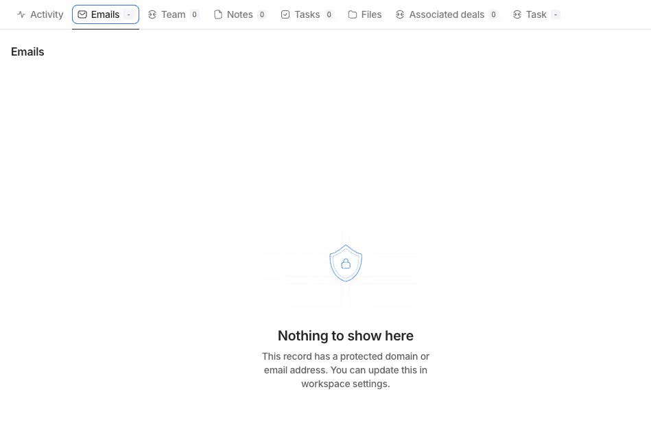 Nothing to show here message on Emails tab of a protected record